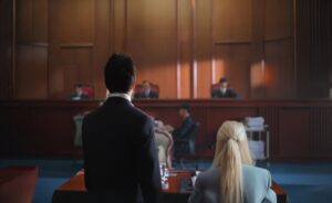 Jury selection process during a trial, where potential jurors are questioned to ensure a fair and impartial jury.